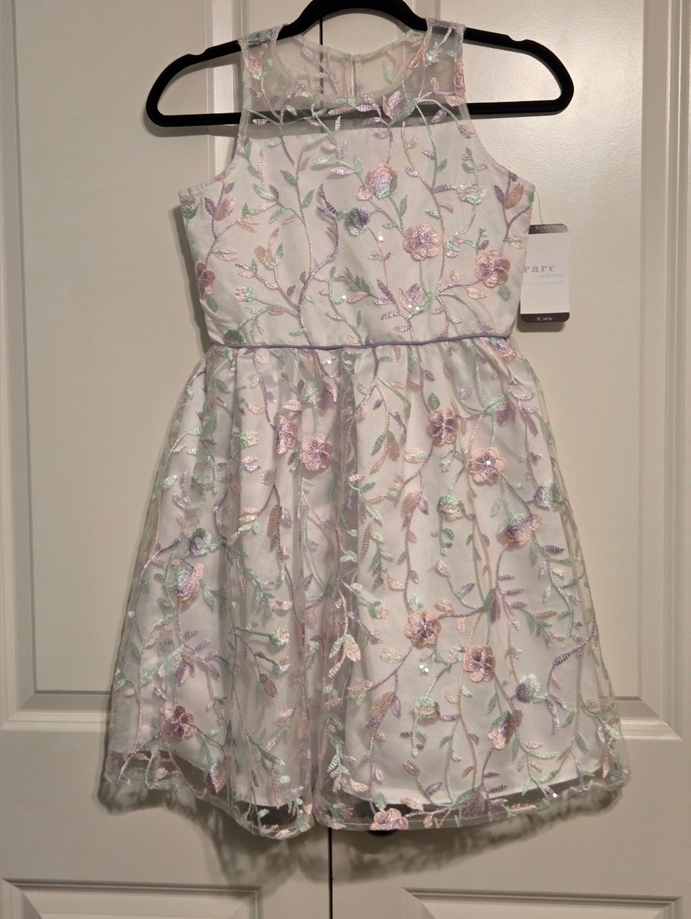 Rare Editions Girls Occasion Dress Pastel Floral Embroidery